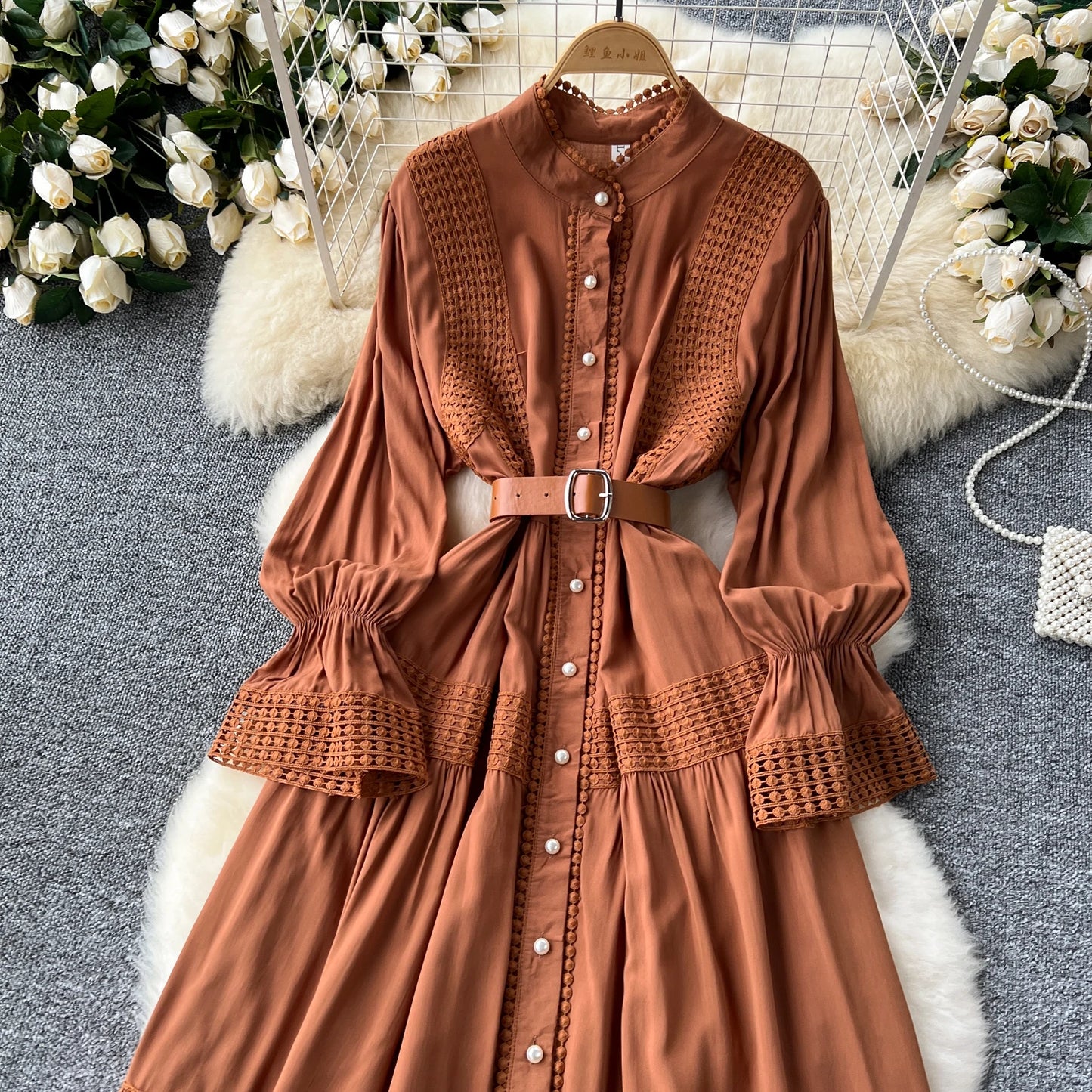 Maxy Elegant summer Flare Sleeve Single Breasted lace PATCHWORK Dress A-line Vacation Party Women dresses