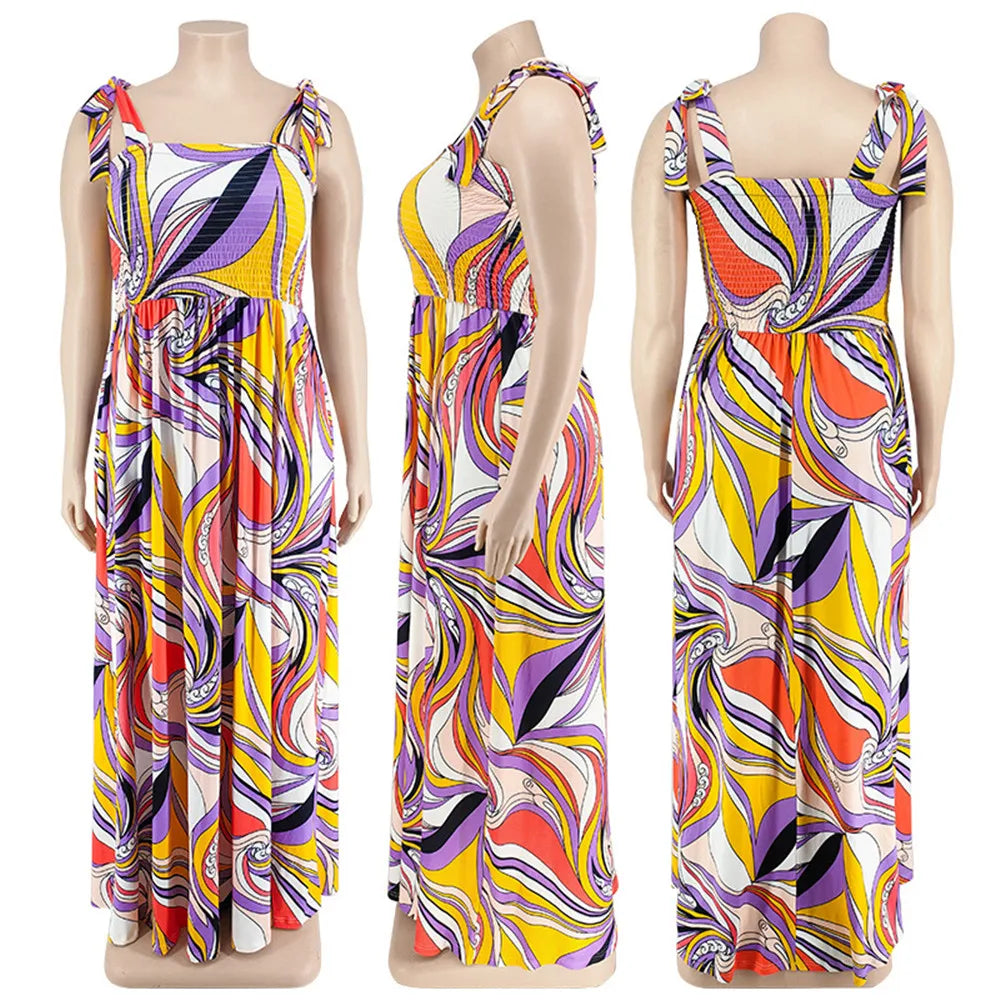 Maxy Plus Size Summer Dress Women's Clothing Flower Printed Slip Bandage Elegant Mini Dress Hot Sale