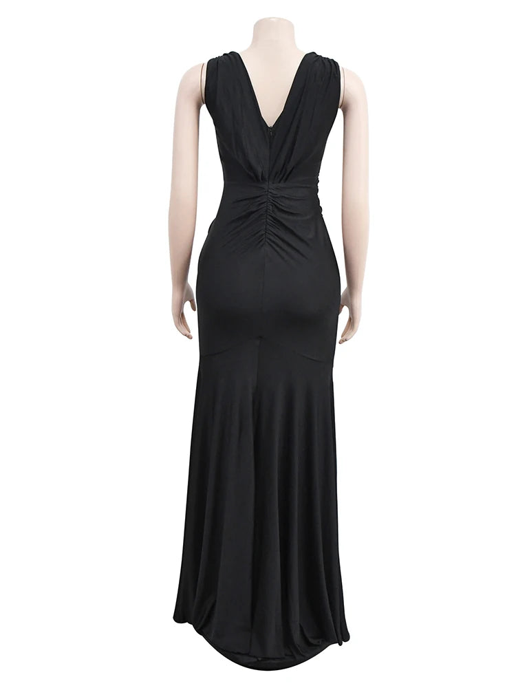 Maxy Elegant Evening Dresses Long Patry Gown Sexy Deep V Sleeveless Mermaid Bodycon Maxy Robe Femme