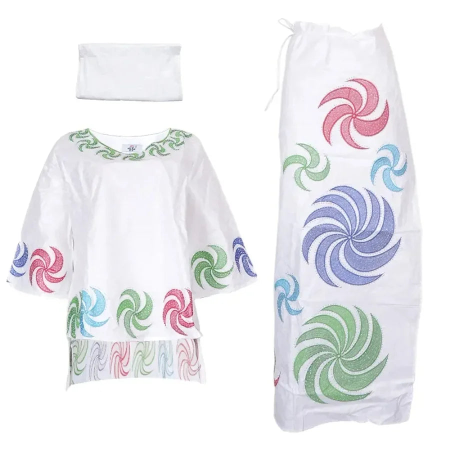 Amay With Headscarf Plus Size African Clothes for Women Dashiki Ankara Evening Gown Outfit Wedding Party Top Skirt Matching Sets