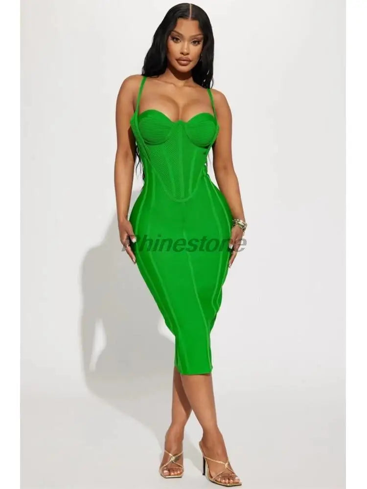 Maxy Hot Style Green Sexy Low Cut Bag Buttocks Strap Fashion Party Bandage Dress