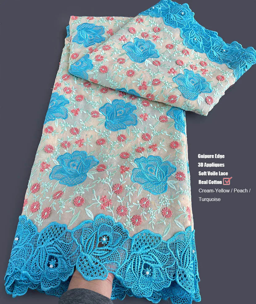 Macy Highest Quality Sheer Cotton Voile Lace Guipure Edges Original 3D Embroidered African Swiss Fabric 2023 Celebrants Inspired Wear