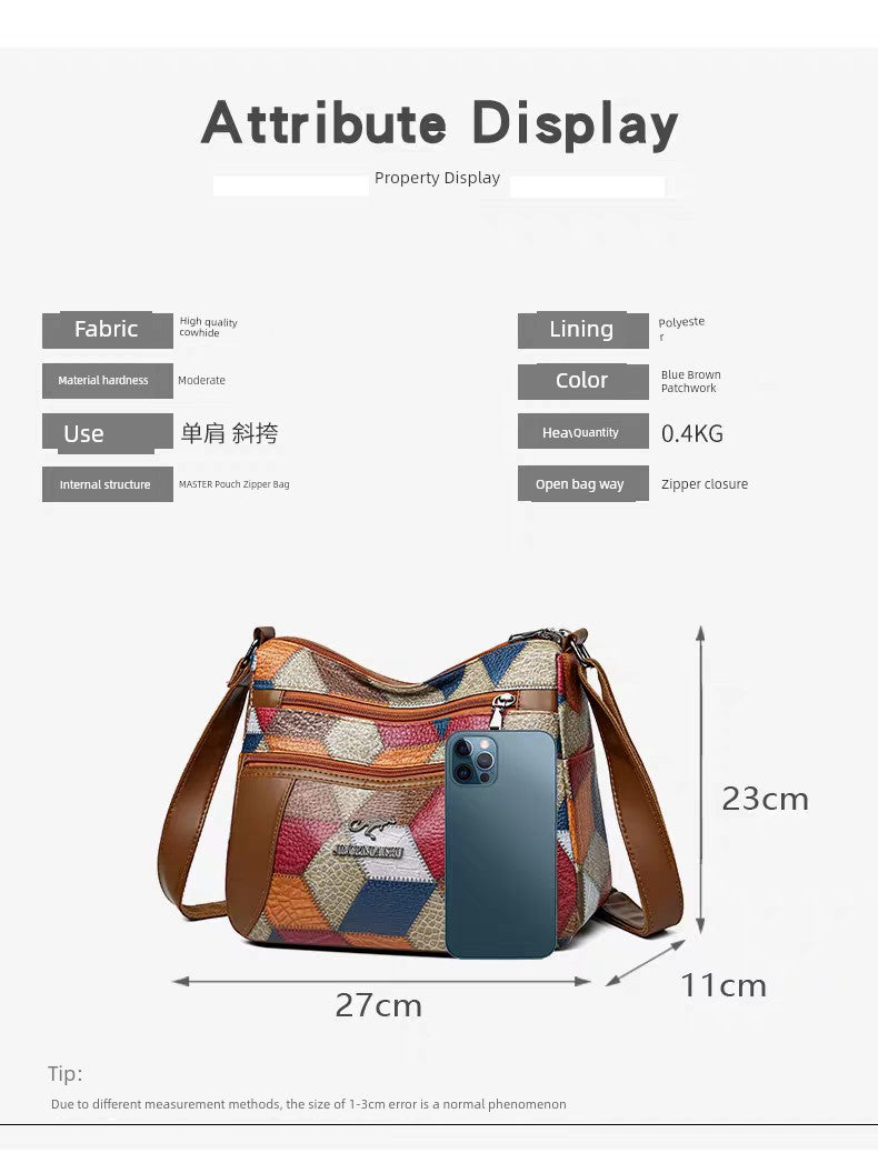 Maxy Multi-Layer Large Capacity Neutral Casual Shoulder Leather Women Bag