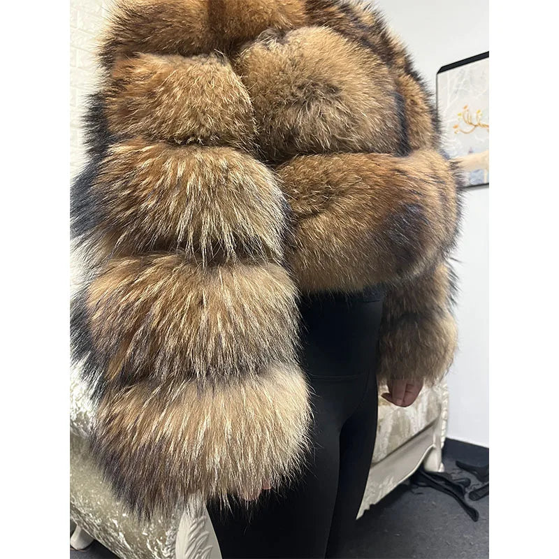 Babs 2024 Plus Size tops Clothing Curve coat Women's Natural real raccoon Fur Coat winter jackets outerwears Female Vest