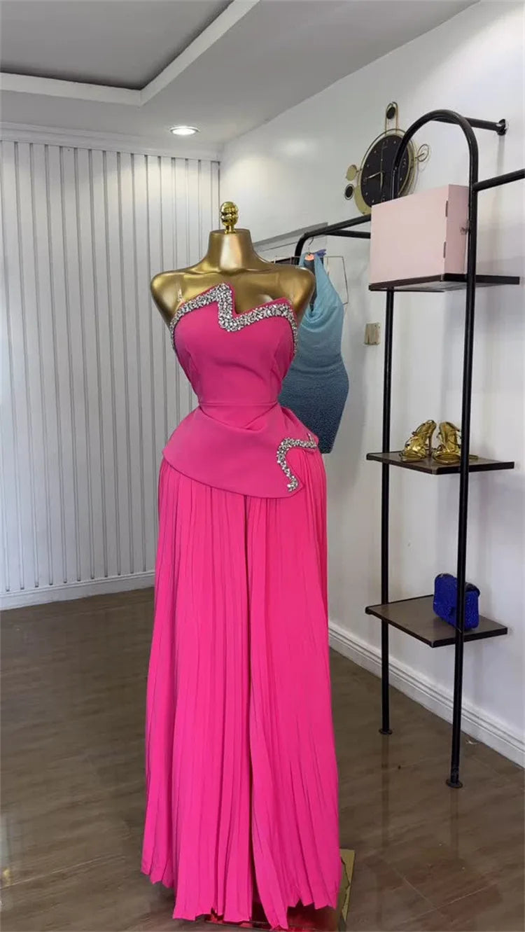 Maxy CM. YAYA Women's Set Diamonds Hot Rhinestones Crop Top and Pleated Wide Leg Pants Suit 2025 Two 2 Piece Sets Outfits Tracksuit