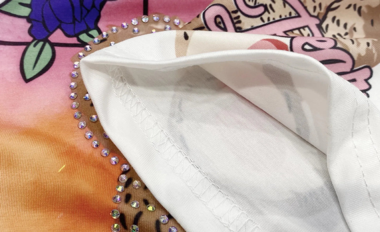 Maxy Beaded Cartoon Bear Shorts Casual Suit Women 2024 Summer Loose Printed Rhinestone Hot Fixed Short Sleeve T-shirt Two-Piece Sets