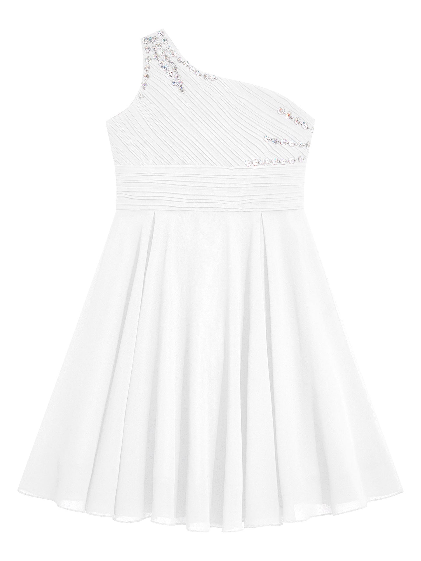 Macy Girls Elegant Beaded Party Dress One Shoulder A-Line Chiffon Princess Dresses Wedding Birthday Prom Evening Gown