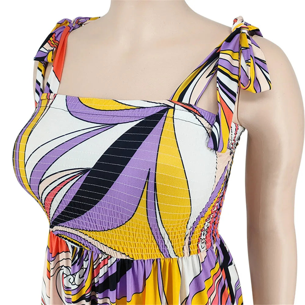 Maxy Plus Size Summer Dress Women's Clothing Flower Printed Slip Bandage Elegant Mini Dress Hot Sale
