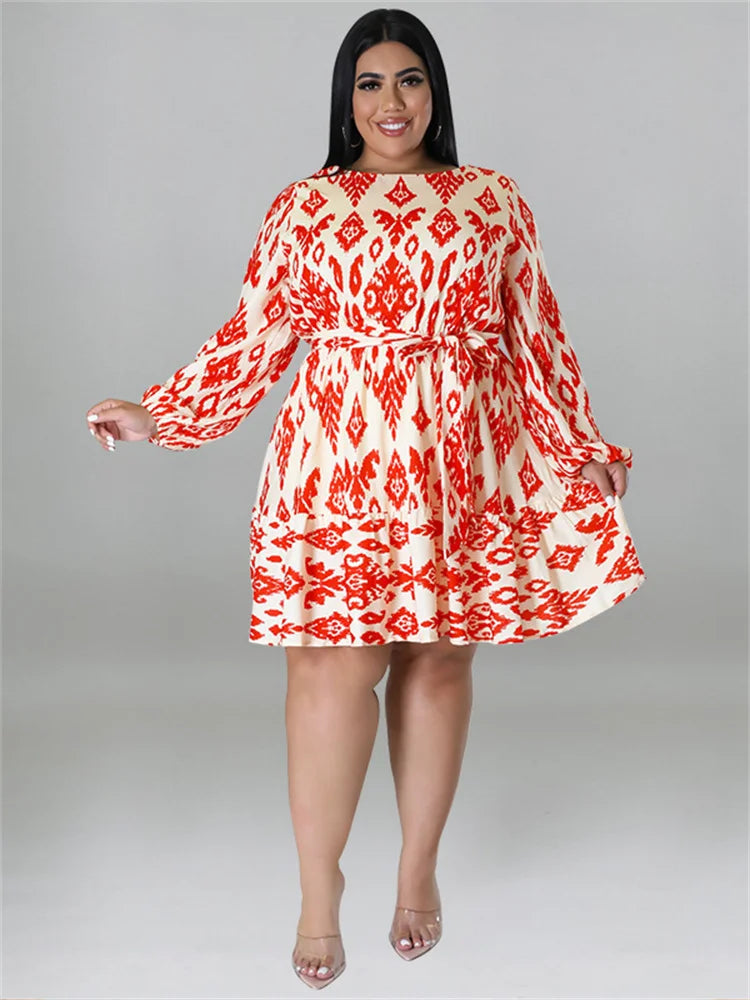Maxy Plus Size loose Dresses for Women Long Sleeve Printed big harm Africa midi Dress New Style Fall Wholesale