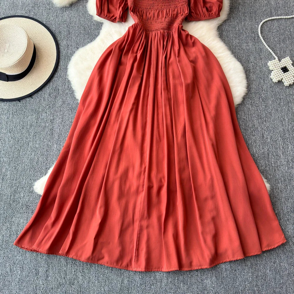 Babs Chic Elegant Square Collar Macy Dress Women Solid Short Puff Sleeve Dresses 2024 Korean Fashion Vintage Ruffle Vestidos