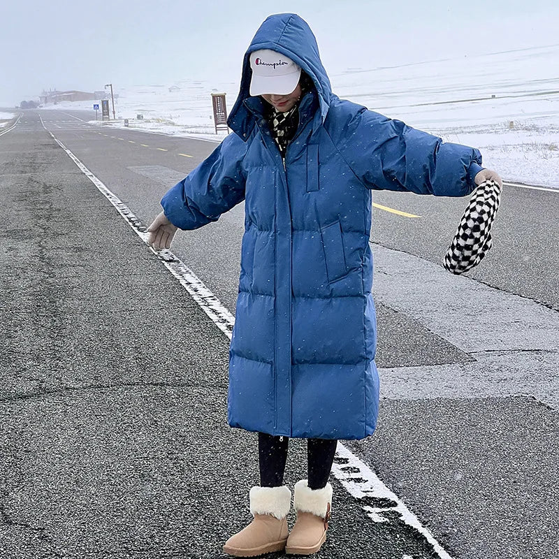 Maxy Thicken Long Coat Women Winter Turtleneck Long Sleeve Loose Midi Female Jacket Fashion Street Zipper Solid Lady Parka Coats