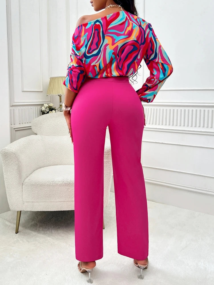 Maxy Women Set Spring Autumn Long Sleeve Shirt Blouse Top And Pants Suits Outfits Fashion Office Lady Matching Sets Outfit