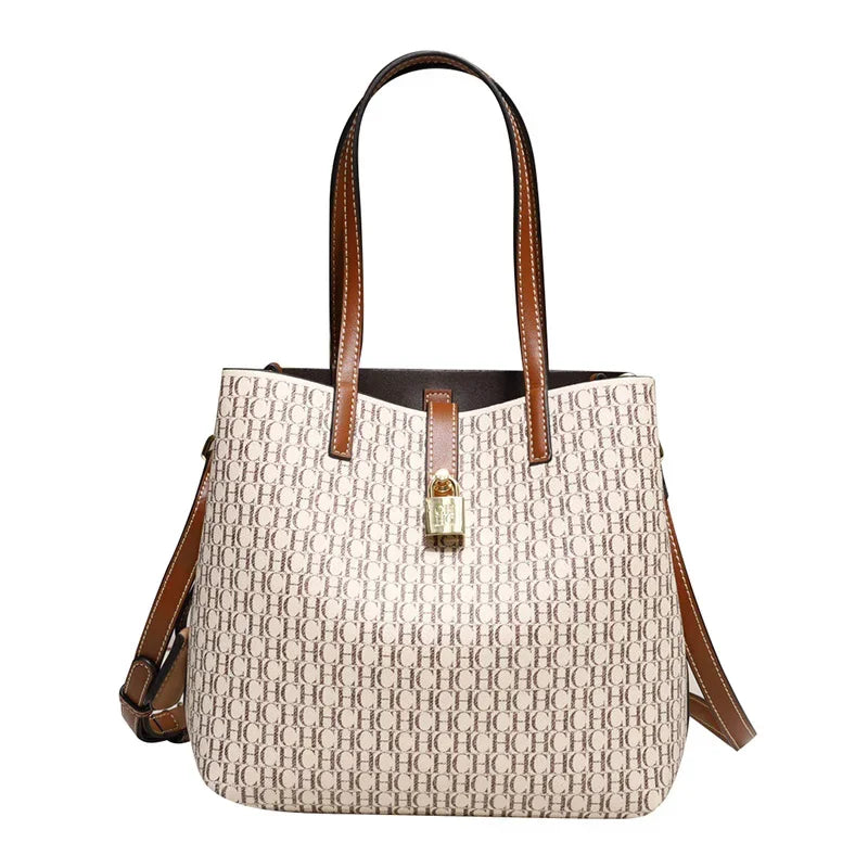 Maxy CH Premium Versatile Leather Crossbody Bag Ladies Large Capacity Daily Commuter Tote Bag Letter Print Design Ladies Fashion