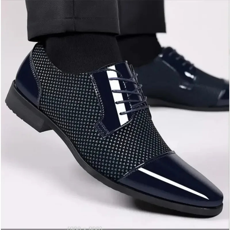 Visco men Office Wedding Flats Male Black Leather Shoes Men Luxury Business Oxford Breathable Patent Leather Formal Shoes