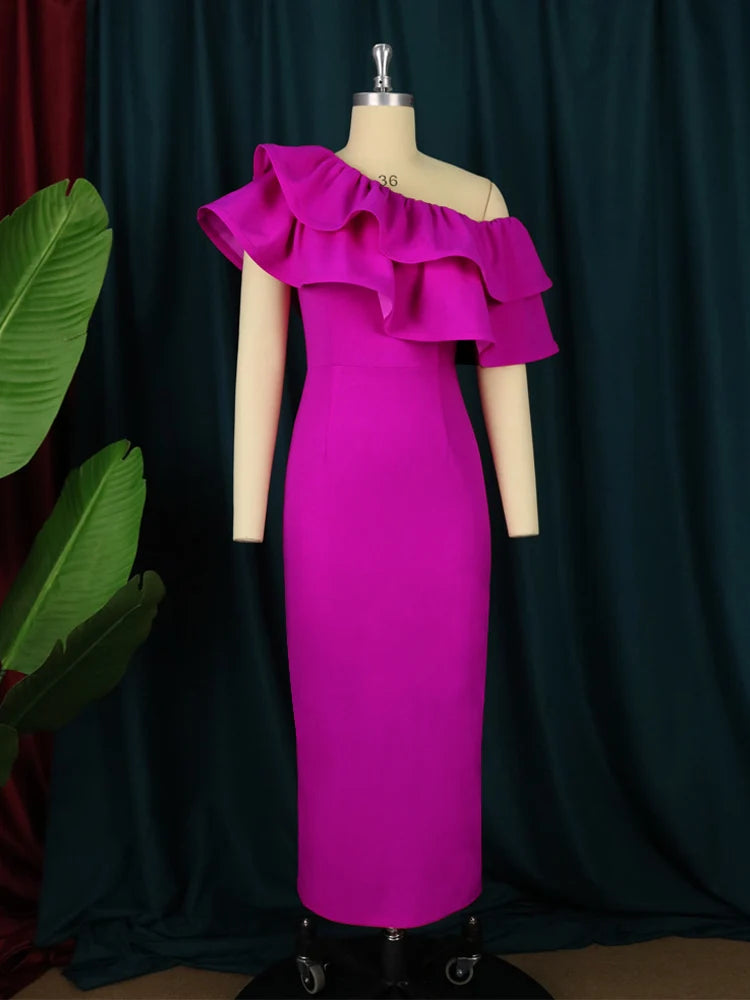 Babs Off Shoulder Dresses Fuchsia Women Sleeveless Sexy Bodycon Midi Dress Evening Cocktail Party Outfits for Ladies Summer Gowns 4XL