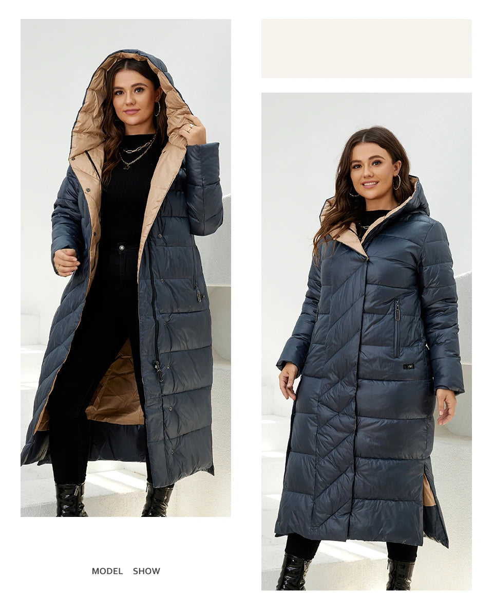 Macy New Winter Women's Jackets Plus Size Mid-length Thick Hood Warm Zipper Belt Classic Casual Women Coat Parkas