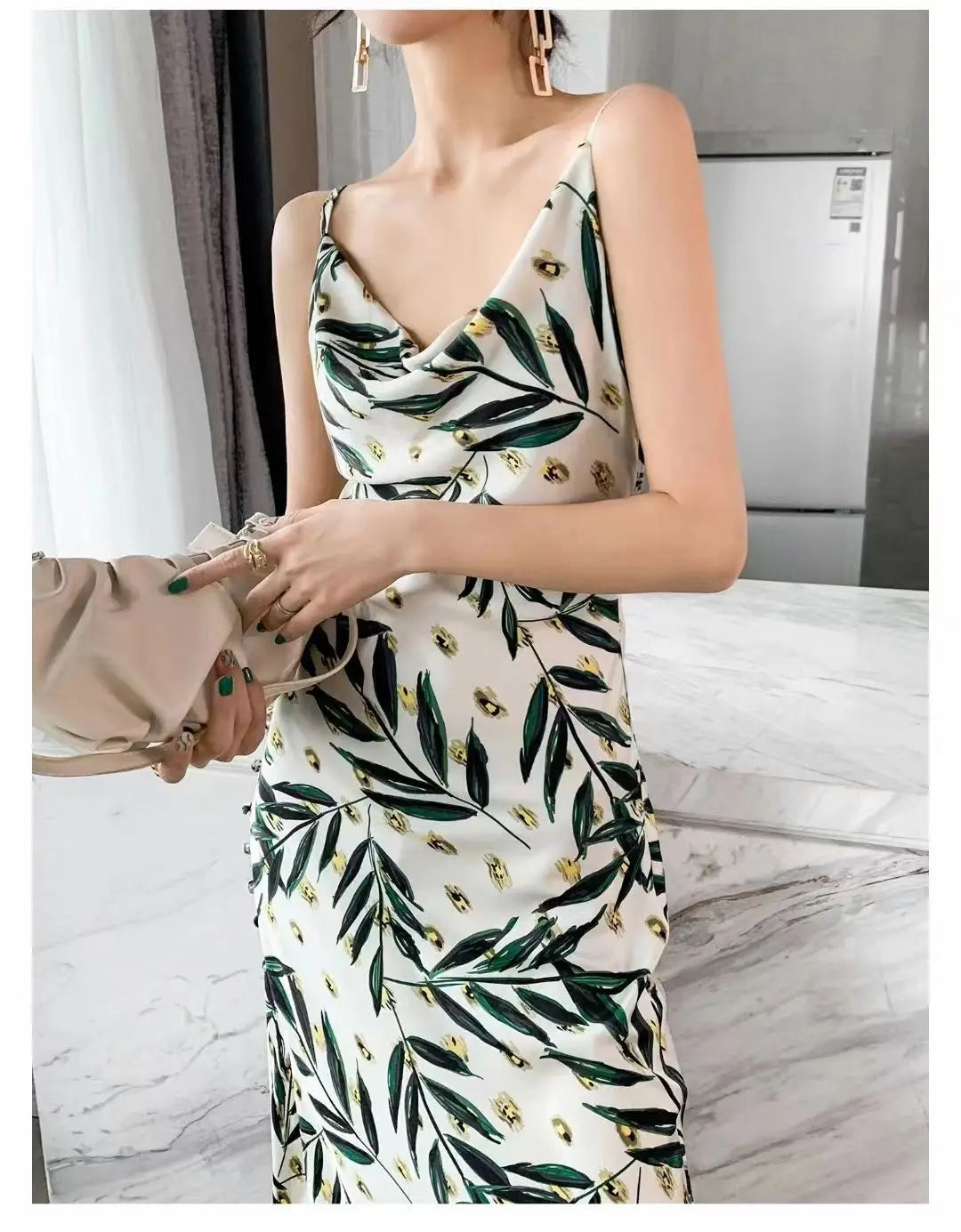 Maxy Printed Dresses Women Holiday Casual Summer Ins Sexy Graceful Korean Style New Female Mature Temperament Popular Empire Vintage