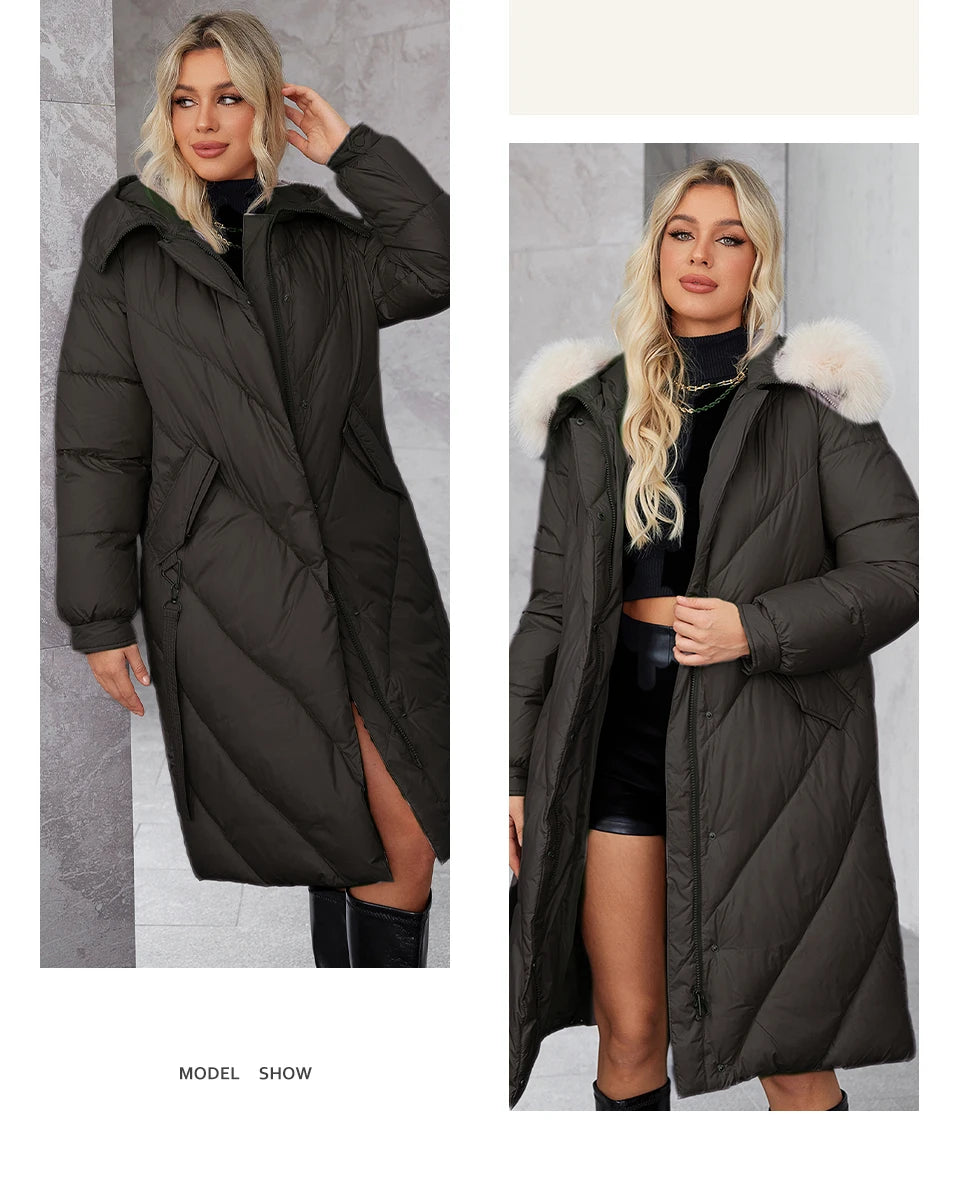 Macy Women's Winter Plus Size Long Parka Coat Warm Women's Jacket Slash Pocket Fashion Hooded Women's Jacket