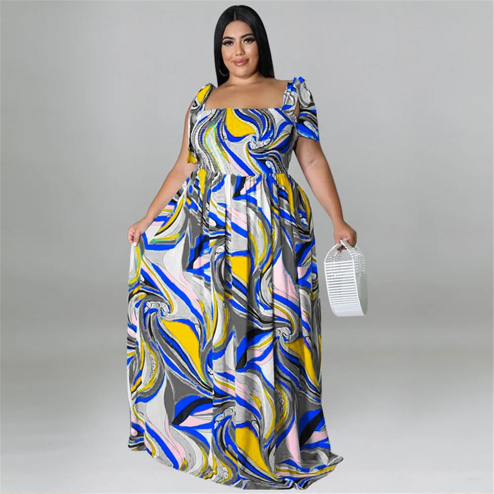 Maxy Plus Size Summer Dress Women's Clothing Flower Printed Slip Bandage Elegant Mini Dress Hot Sale