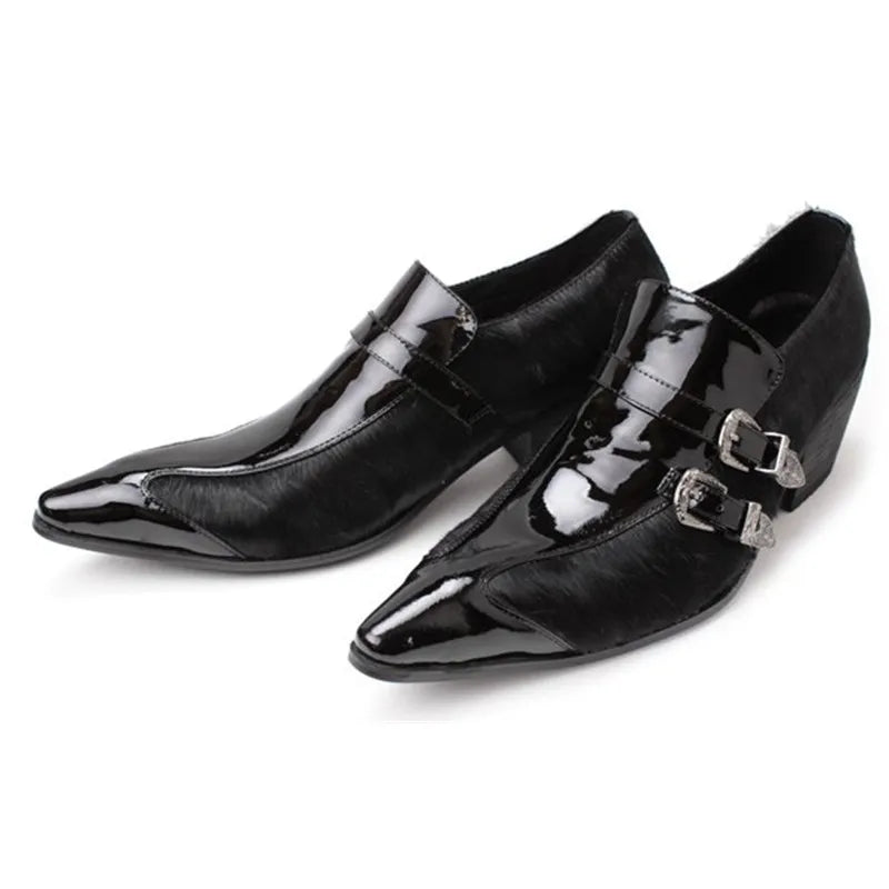 Visco Italian Style Pointed Toe Buckle Men Business Office Leather Shoes Wedding Party Gentleman High Heel Dress Shoes