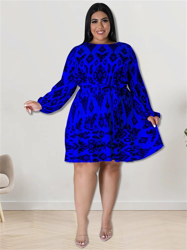 Maxy Plus Size loose Dresses for Women Long Sleeve Printed big harm Africa midi Dress New Style Fall Wholesale