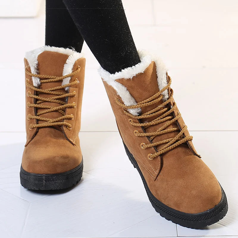 Maxy Women's Boots Winter Boots with Fur Low Heels Snow Boots Ankle Bota Feminina Platform Booties For Women Winter Shoes Heeled
