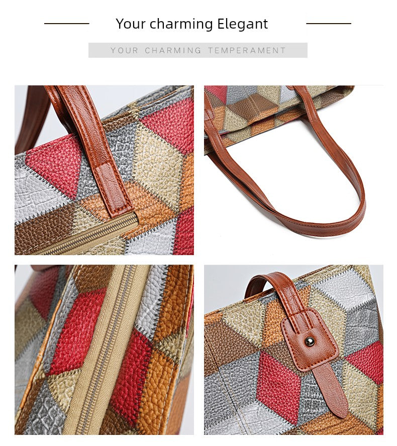 Maxy New Arrival Fashion Middle-Aged Soft Leather Print Big Bag