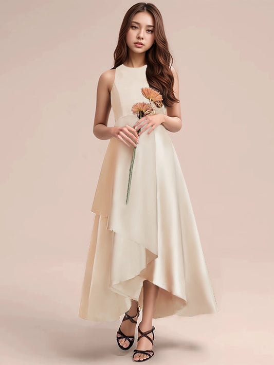 Maxy Teen Girl Champagne High-end Long Dresses Birthday Party Performance Wedding Evening Dresses