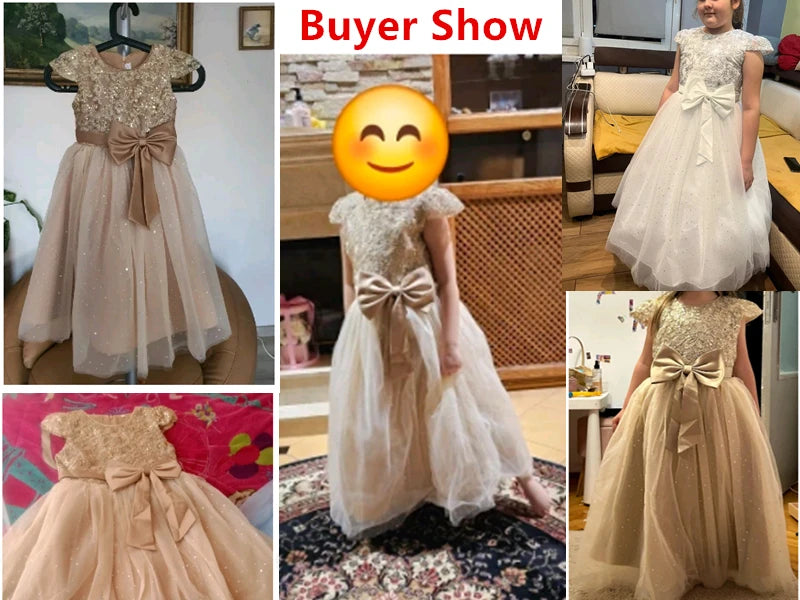 Babs 2024 Teen Girls Bridesmaid Flower Dresses for Wedding Elegant Luxury Party Sequin Lace Princess Evening Dress Birthday Prom Gown