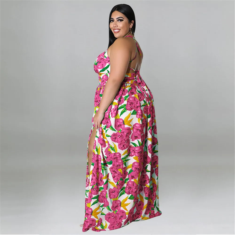 Maxy Plus Size Dresses for Women Clothing Summer Holiday Bandage Open Back Elegant Beach New Dress