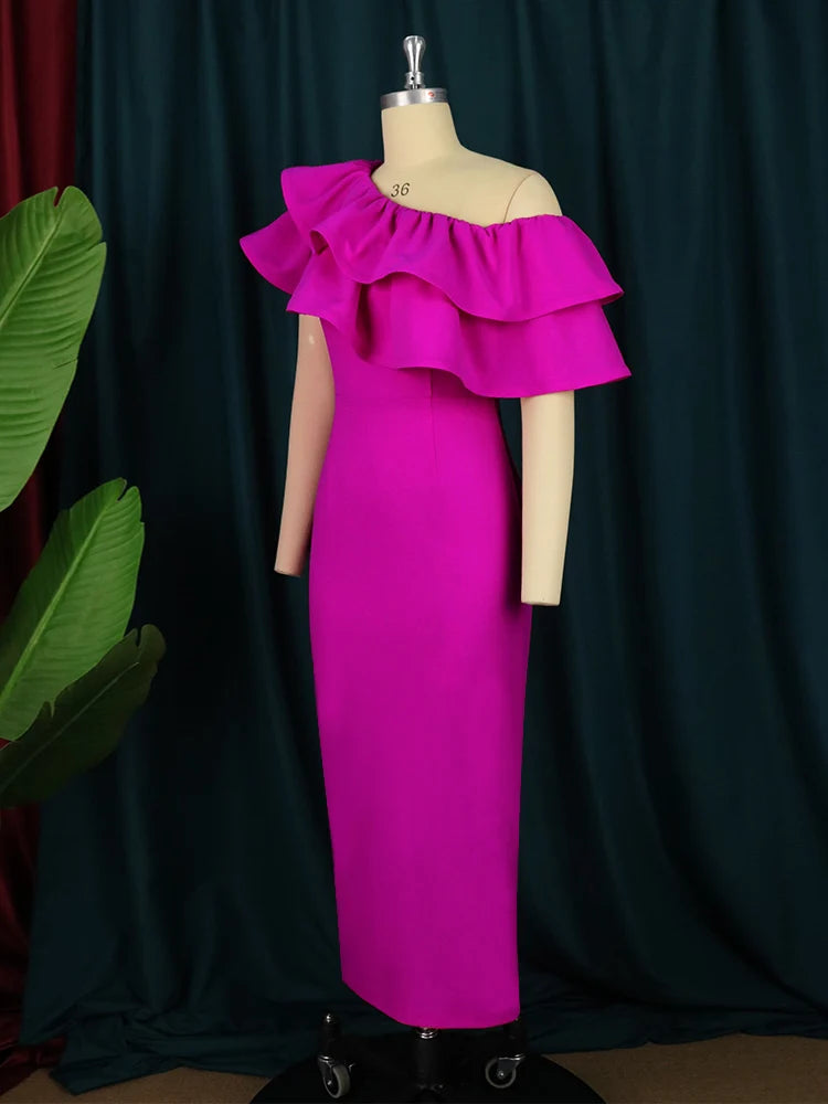 Babs Off Shoulder Dresses Fuchsia Women Sleeveless Sexy Bodycon Midi Dress Evening Cocktail Party Outfits for Ladies Summer Gowns 4XL