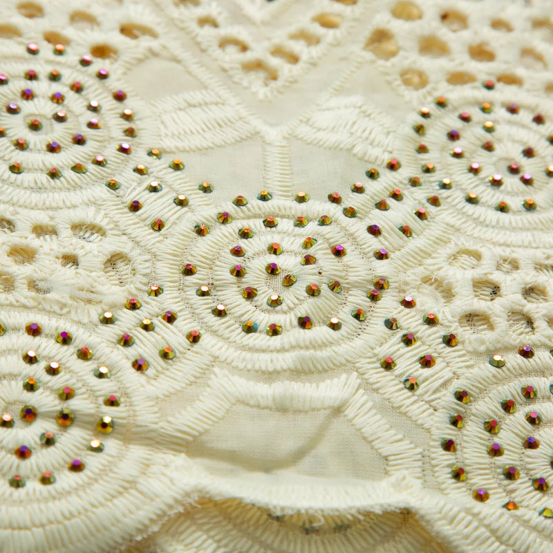 Gracy Cotton Fabric Tiny Holes Lace High Quality Nigerian Party Lace Fabrics Stones For Sew Women Wedding Dresses,2.5yards4009