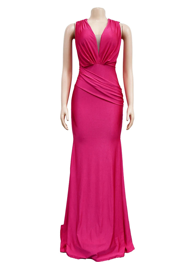 Maxy Elegant Evening Dresses Long Patry Gown Sexy Deep V Sleeveless Mermaid Bodycon Maxy Robe Femme