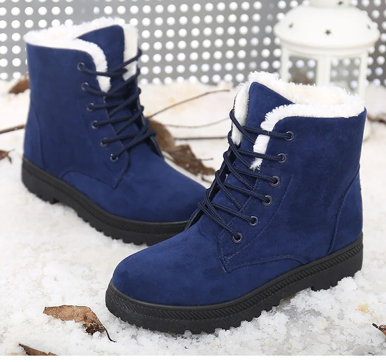 Maxy Women's Boots Winter Boots with Fur Low Heels Snow Boots Ankle Bota Feminina Platform Booties For Women Winter Shoes Heeled