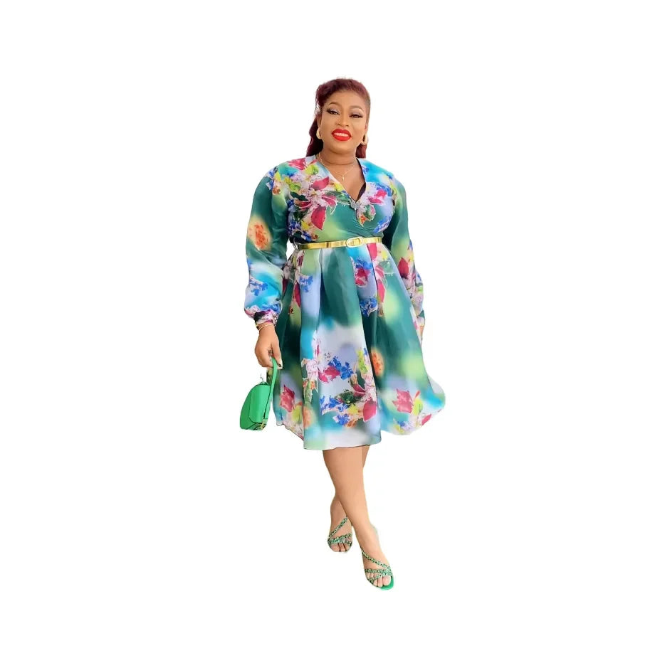 Babs Elegant Dresses for Women New Spring Print Africa Clothing Plus Size Evening Party Dress Dashiki Ankara Outfit Robe
