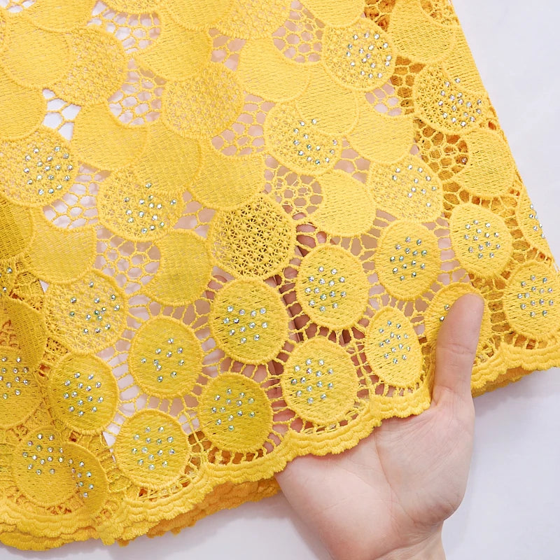 Maxy Yellow African Water-Soluble Lace Fabric 2.5Yards African Guipure Cord Lace Fabric For Women Wedding Party Sew Dress F3065