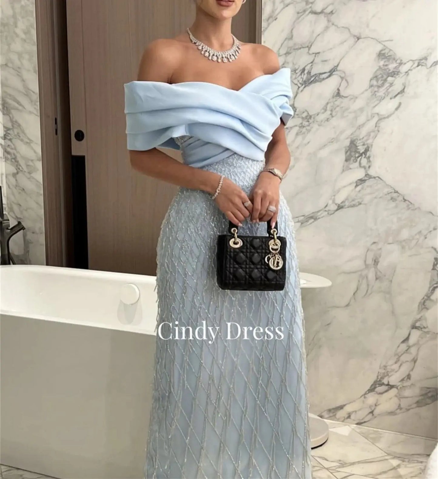 Babs Evening Dress Luxurious Sky-Blue Sequins Wedding Graduation Women's Dresses Bride Guest Elegant Long Woman New