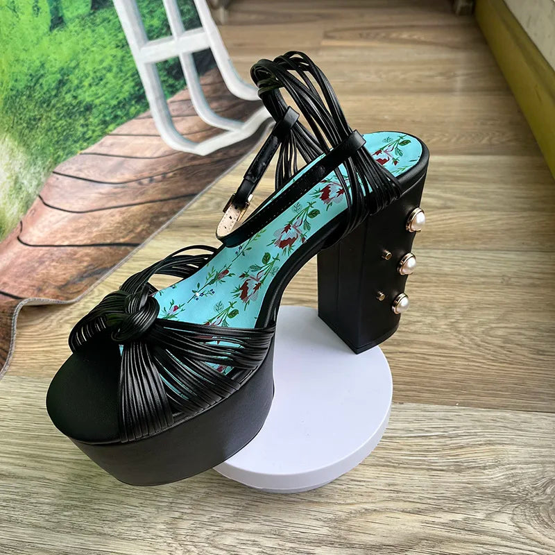 Luxury Brand Women's Summer Fashion Mercygrace Platform Sandals Large 34-42 Super High Heel Thick Bottom Rivet Party Women's Shoes