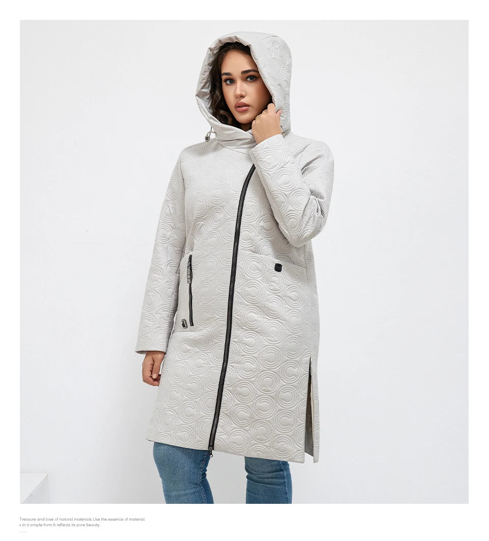 Macy Autumn Women Jackets Plus Size Long Hooded Quilted Light weight big pockets Bio-cotton Stylish Women's coat