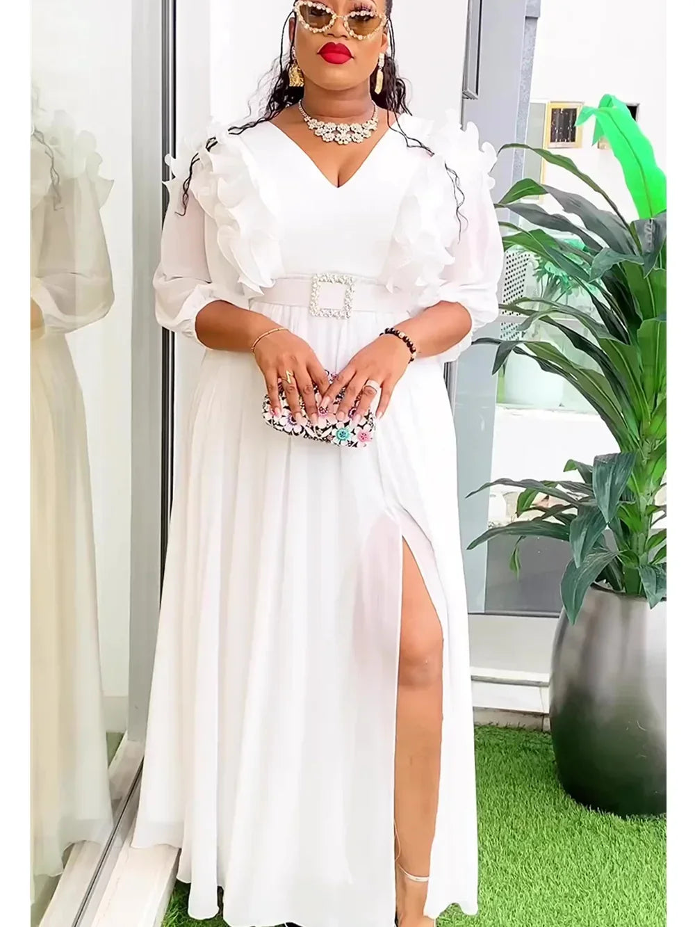 Maxy Plus Size African Party Dresses for Women 2024 New Summer Fashion Evening Gown Elegant Turkey Muslim Maxy Long Dress