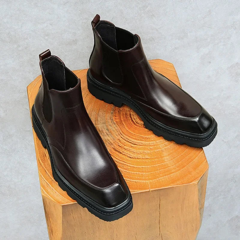 Visco Retro Mens Ankle Boots Platform Luxury Genuine Leather 2024 Autumn Fashion Wedding Social Business Chelsea Shoes Male