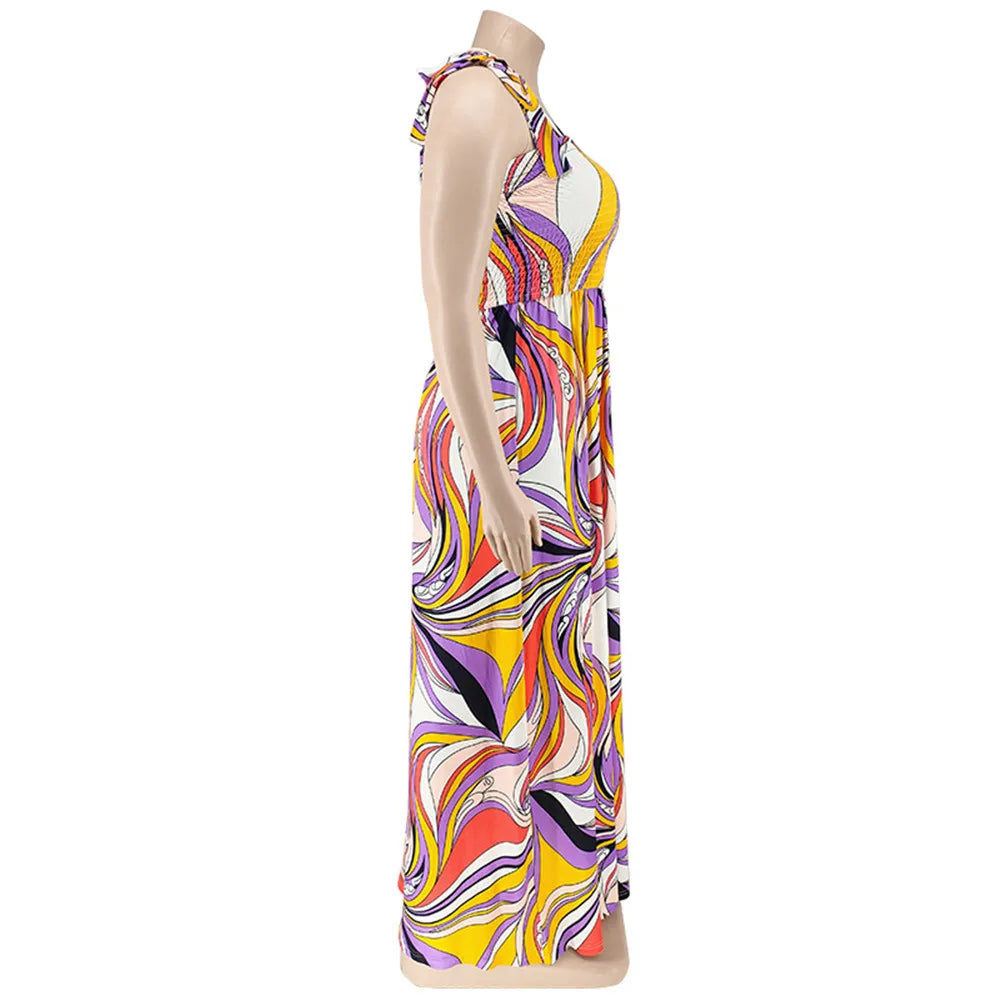 Maxy Plus Size Summer Dress Women's Clothing Flower Printed Slip Bandage Elegant Mini Dress Hot Sale