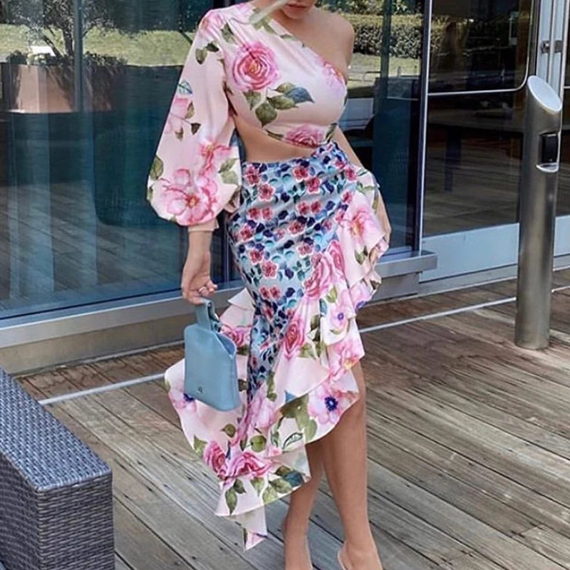 Maxy Floral Print Ruffle Skirt and Top Two Piece Set Elegant Women Summer Skirt Matching Suit Office Lady Chic Trumpet Skirt Outfits