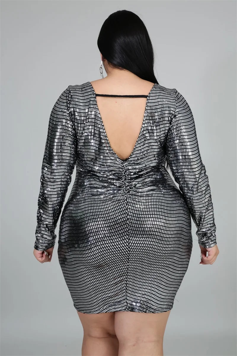 Maxy Plus Size Mermaid Short Mini Evening Dress Full Length Glitter Sequin Robe Sexy Backless Pageant Guest Party Prom Gown.