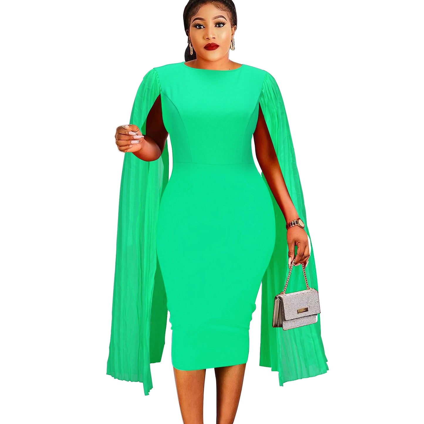 Mercygrace 3XL 4XL Plus Size Dress 2024 Spring Summer Long Sleeve Elegant Midi Dress Women Casual Party Work Business Evening Office Lady