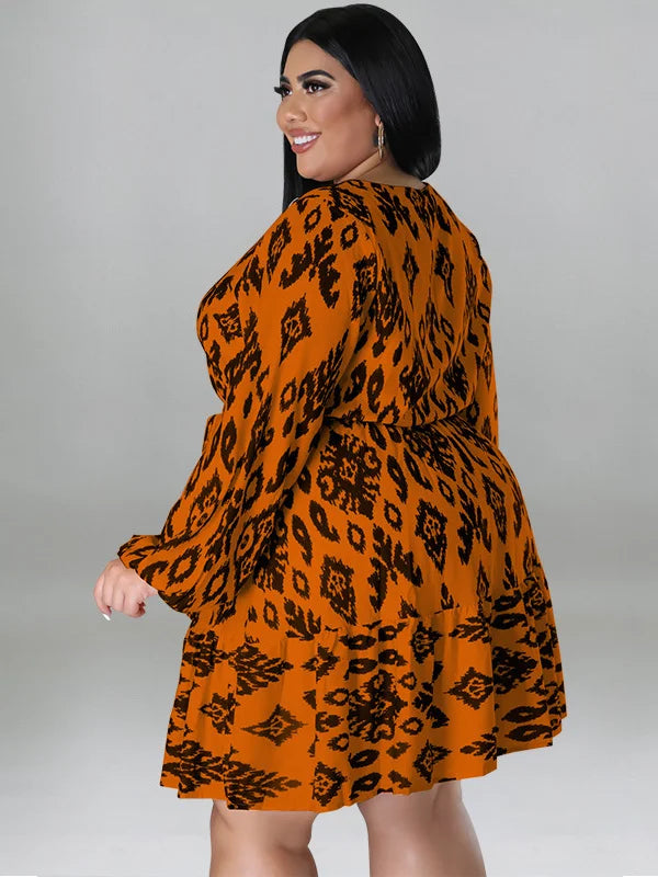 Maxy Plus Size loose Dresses for Women Long Sleeve Printed big harm Africa midi Dress New Style Fall Wholesale