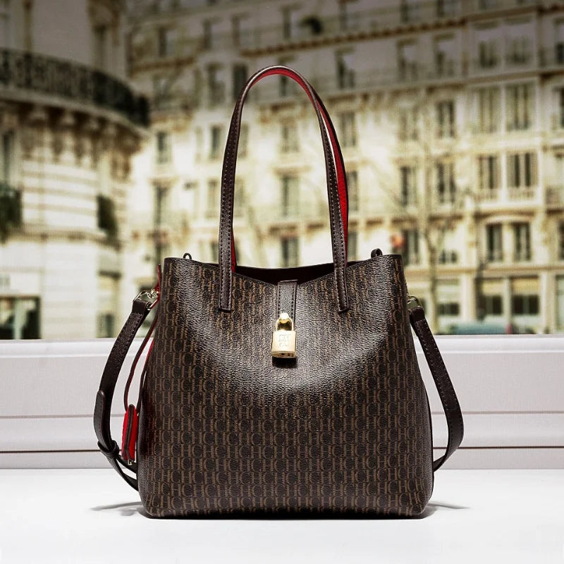 Maxy CH Premium Versatile Leather Crossbody Bag Ladies Large Capacity Daily Commuter Tote Bag Letter Print Design Ladies Fashion