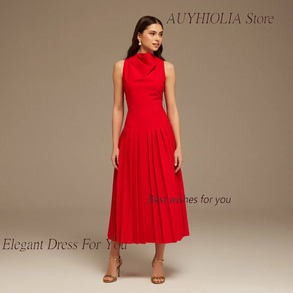 Maxy Evening Dresses for Women elegant Red Drape Halter Neck Maxy Dress Ankle-length Cocktail Prom Gown