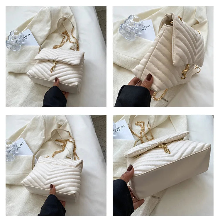 Maxy Casual Chain Crossbody Bags For Women Fashion Striped Shoulder Bag Large Capacity Flap Ladies Handbags