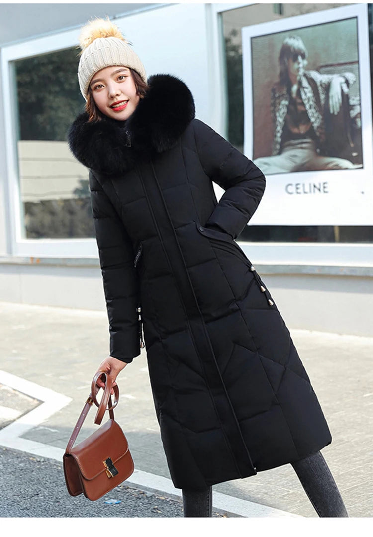 New Korean Gracy Down Cotton Coat Women Long Winter Puffer Parkas Thicken Warm Hooded Cotton-Padded Jacket Coat Zipper Overcoat